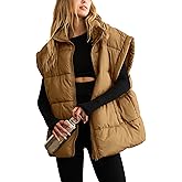 APAFES Women Winter Oversized Puffer Vest Quilted Lightweight Stand Collar Sleeveless Padded Puffy Jackets Coat with Pockets