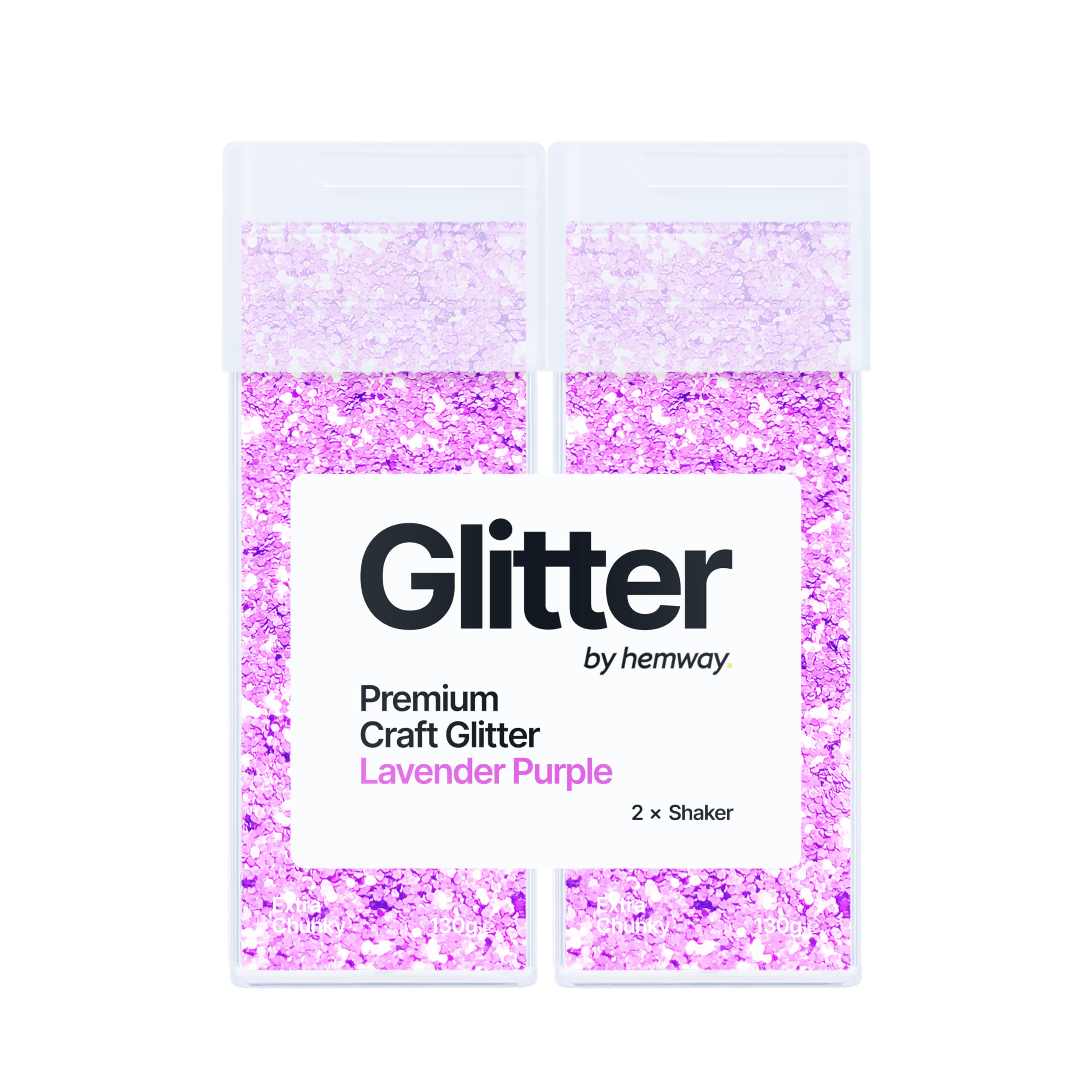 Hemway Glitter Shaker Lavender Purple 130g x2 Pack Extra Chunky, Craft Glitter Shakers for Resin & Epoxy Crafts, Christmas Art Supplies, Nail, Body, Face, Eye, Festival, Crafting, Slime, Sparkle