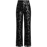 ODIZLI Womens Straight Leg Sparkle Sequin Pants Elastic High Waisted Bling Glitter Dance Pants