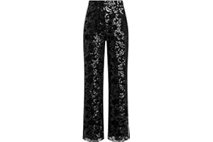 ODIZLI Womens Straight Leg Sparkle Sequin Pants Elastic High Waisted Bling Glitter Dance Pants