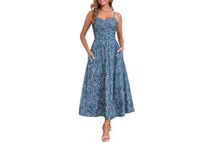 Annebouti Women 2025 Summer Spring Ruched Maxi Dress Adjustable Spaghetti Strap Floral Beach Long Sundress with Pockets