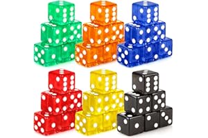 Hooqict 36 Pieces Casino Dice Set 19mm Large Dice Game Acrylic 6 Sided Colored Dice Bulk for Casino Vegas Math Classroom Teaching Supplies Board Games (Black, Red, Blue, Green, Yellow, Orange)