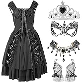 WEFONLLICOS Victorian Gothic Lolita Dress for Women, Lace Layered Sleeveless Princess Cosplay Dress, Halloween Costume