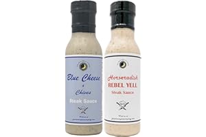 JUNE MOON SPICE COMPANY Premium | STEAK SAUCE Variety 2 Pack | Horseradish Rebel Yell Steak Sauce | Blue Cheese & Chive Steak Sauce | Low Cholesterol | Low Sugar