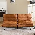 Opoiar Convertible Armless Futon Sofa Bed,3" Memory Foam Modern Loveseat Couch,71" L Sleeper Sofa Bed,Small Splitback Modern Faux Leather Futon Sofa for Living Room,Home Office,Apartment,Brown