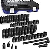 WORKPRO 1/2" Drive Impact Socket Set with Extension Bars, Premium Cr-V Steel, Complete 55-Piece, SAE and Metric Sockets with Enhanced Storage Case