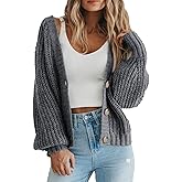 PRETTYGARDEN Women's Chunky Knit Open Front Sweater Long Sleeve Button Loose Short Cardigan Outerwear Coats