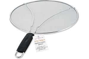 U.S. Kitchen Supply 13" Stainless Steel Fine Mesh Splatter Screen with Resting Feet & Black Comfort Grip Handle