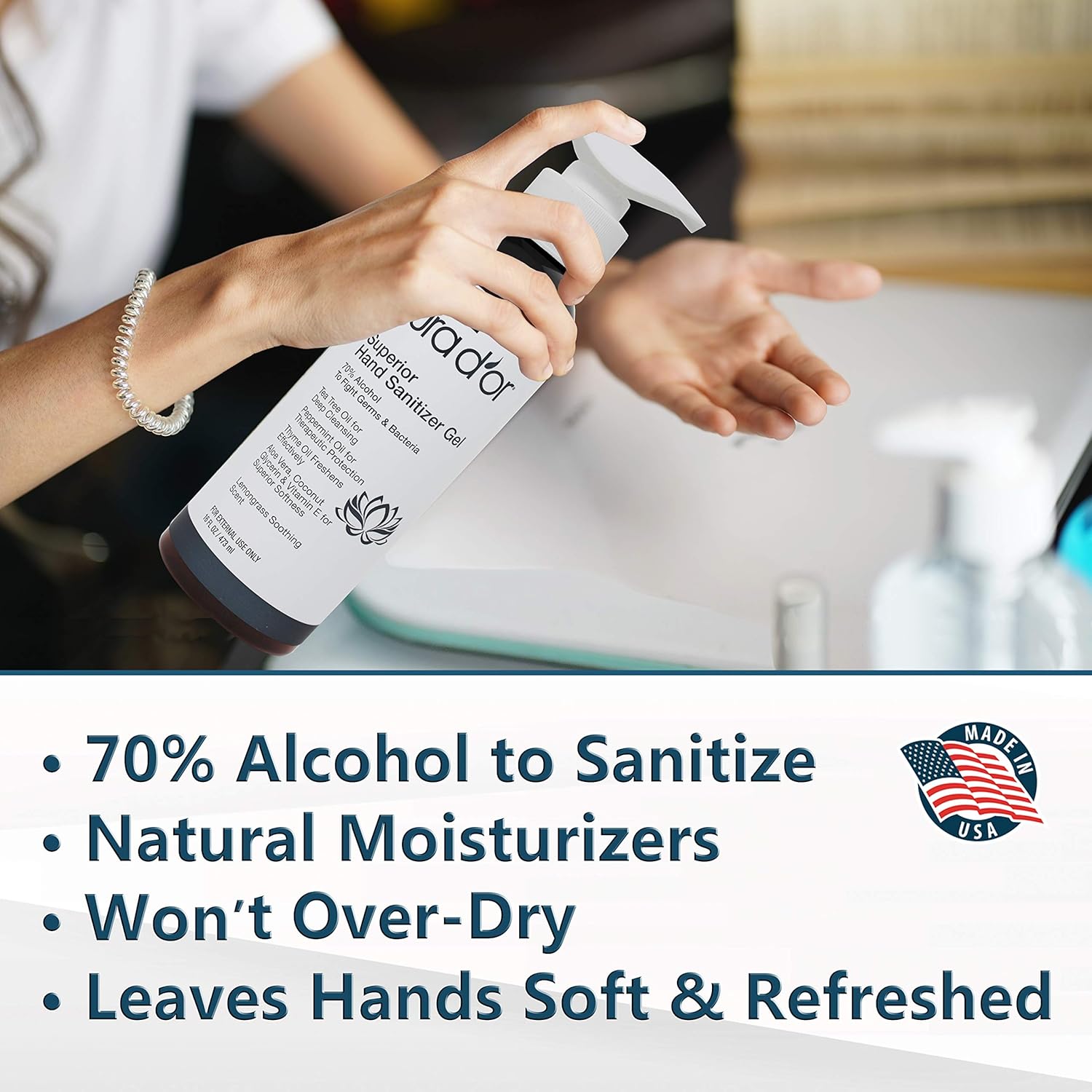 PURA D’OR Hand Sanitizer Gel LEMONGRASS Scent 2 PACK-16oz each = 32oz Total. 70% Alcohol Kills 99% Germs w/Aloe Vera, Tea Tree: Waterless Deep Cleansing Moisturizing Soothing, Fights Germs & Bacteria: Beauty