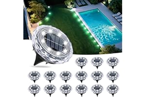 FORTULUX Solar Ground Lights,Solar Disc Light Outdoor Waterproof,Landscape Lighting Garden Lights for Pathway, Yard, Deck, Lawn, Patio, Swimming Pool, Walkway(Cool, 16Pack)