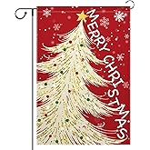Sillsloso Christmas Tree Garden Flag Vertical Double Sided for Outside Gold Christmas Tree Xmas Winter Holiday Outdoor Decorative Yard Flag 12x18 Inch