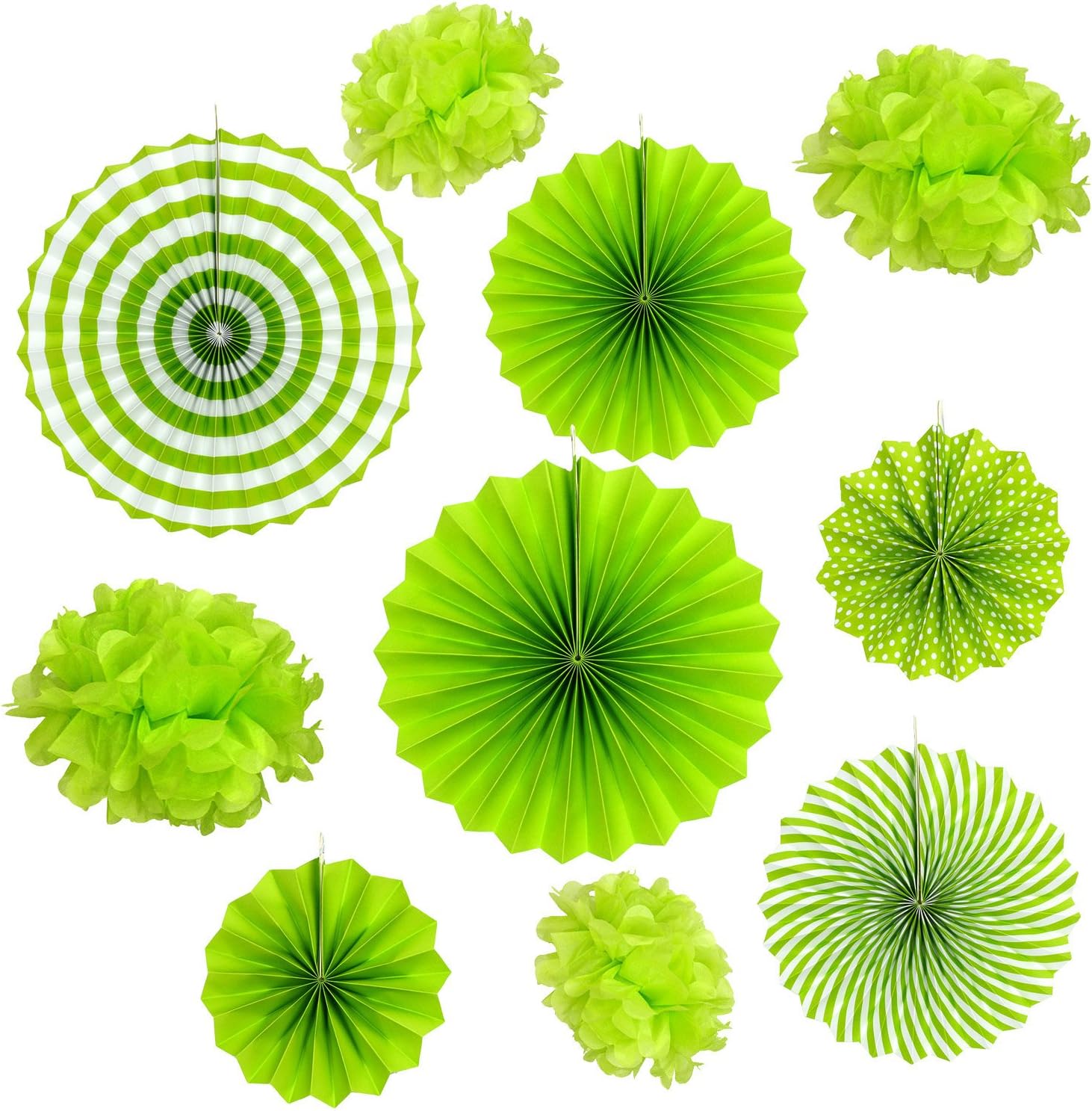 Gardeningwill Set of 10 Green Paper Fans Rosettes Hanging Ornament Birthday Party Wedding Decorative