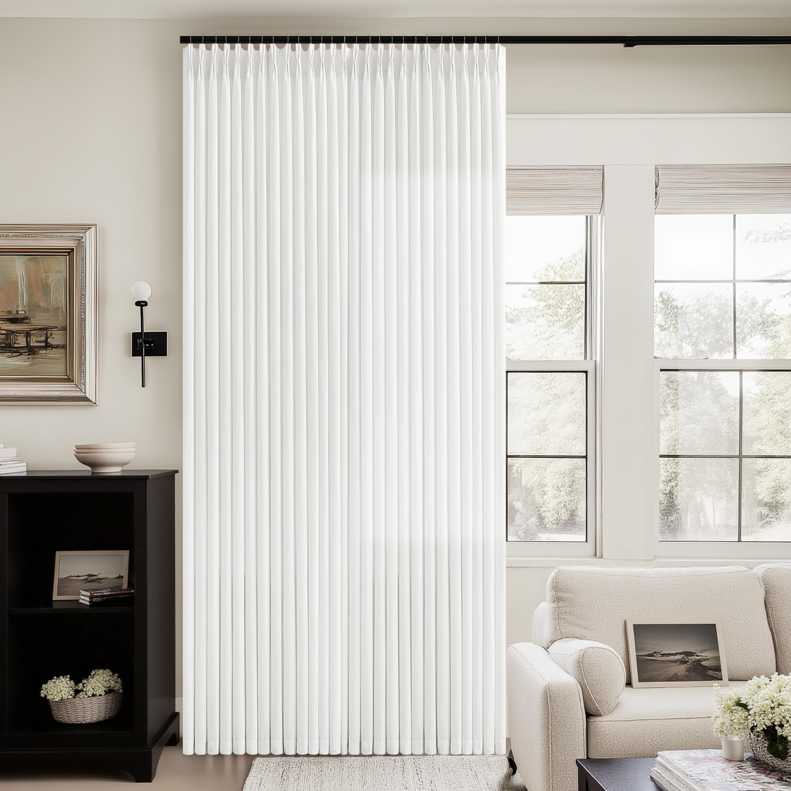 Photo 1 of 105 Inch Long Curtains Pinch Pleated Off White Curtains for Living Room 2 Panels Extra Long Thick Linen Textured Light Filtering Semi Sheer Pinch Pleat Window Curtain Drapes for Bedroom Dining Room