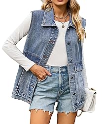 PAODIKUAI Women's Oversized Denim Vest Mid Long