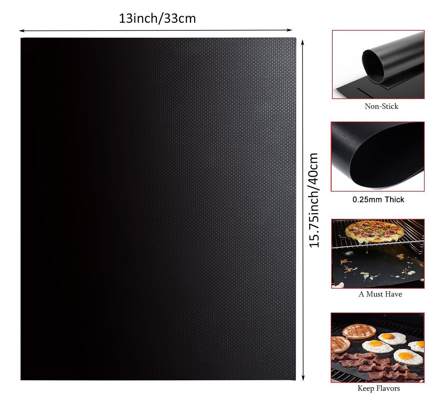 Grill Mat-100% Non-stick BBQ Grill Mats,FDA approved and PFOA Free,Works Perfect on Gas,Charcoal, Electric Grill and More - 15.75 x 13 Inches-3pcs one pack