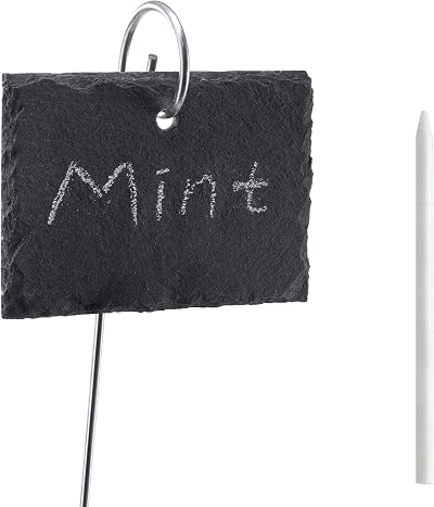 Navaris Slate Plant Labels 10 Pieces with Stakes and Chalk Pencils
