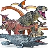 BOKABOKA 6 Pack Big Dinosaur Toys Set,Realistic-Looking Dino T-Rex Carnotaurus,Blue Velociraptor, Mosasaurus Toy for Boys Gir