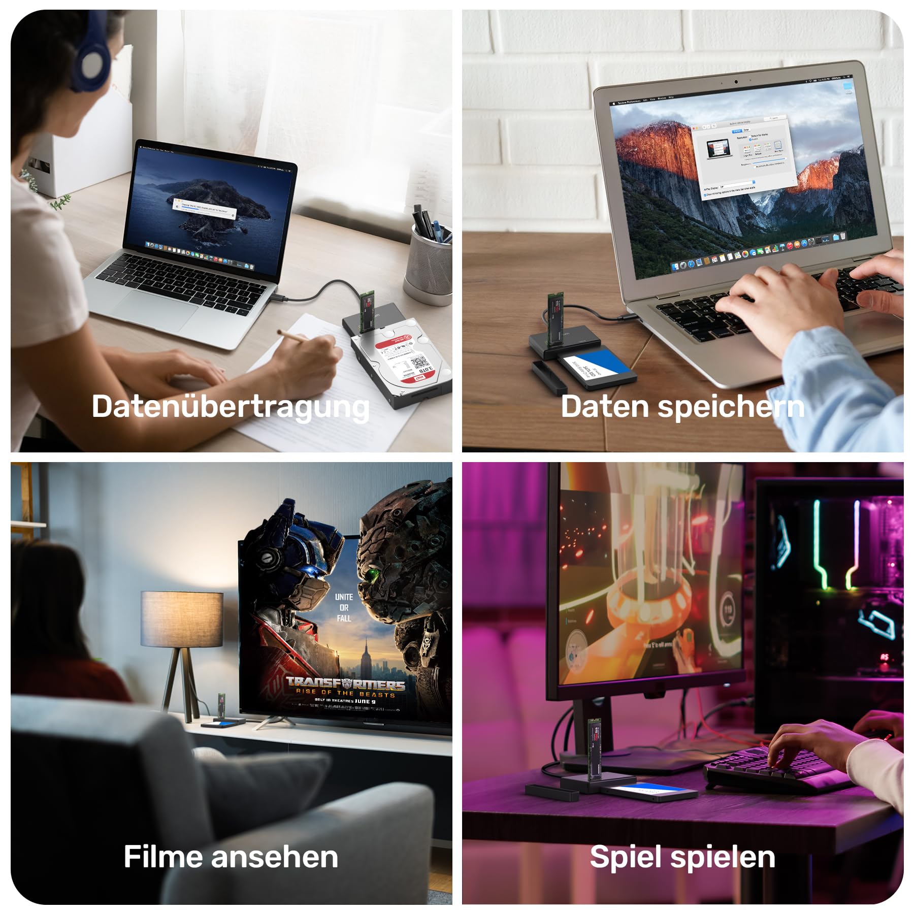 Alxum M2 NVME Gehäuse und SATA Adapter, 10Gbps M2 SSD Gehäuse, USB 3.2 Typ C M.2 SSD USB Adapter für M.2 PCIe/Nvme, AHCI SATA HDD Festplatten Case 6