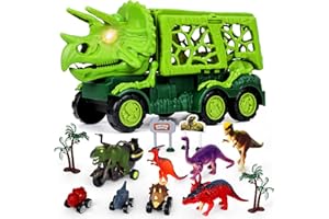 Eterfun 13 in 1 Dinosaur Truck Toys for Kids, Kids Toys Boys Age 3-5, Triceratops Transport Car Carrier Truck Play Set with 12 Dinosaur Figures, Vehicles, Trees, Toddler Birthday Gifts for Boys Girls