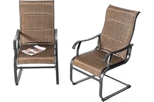 NUU GARDEN Patio Dining Chairs Set of 2, All Weather Outdoor Padded Textilene Patio Chairs, Breathable Spring Motion Textile High Back Outdoor Dining Chairs for Backyard, Lawn, Deck, Brown
