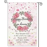 Happy Birthday in Heaven Garden Flags Funeral Remembrance Decoration Funeral Memorial Flags for Cemetery Happy Heaven Birthday Banner 12x18 inch Pink Double Side (pink)