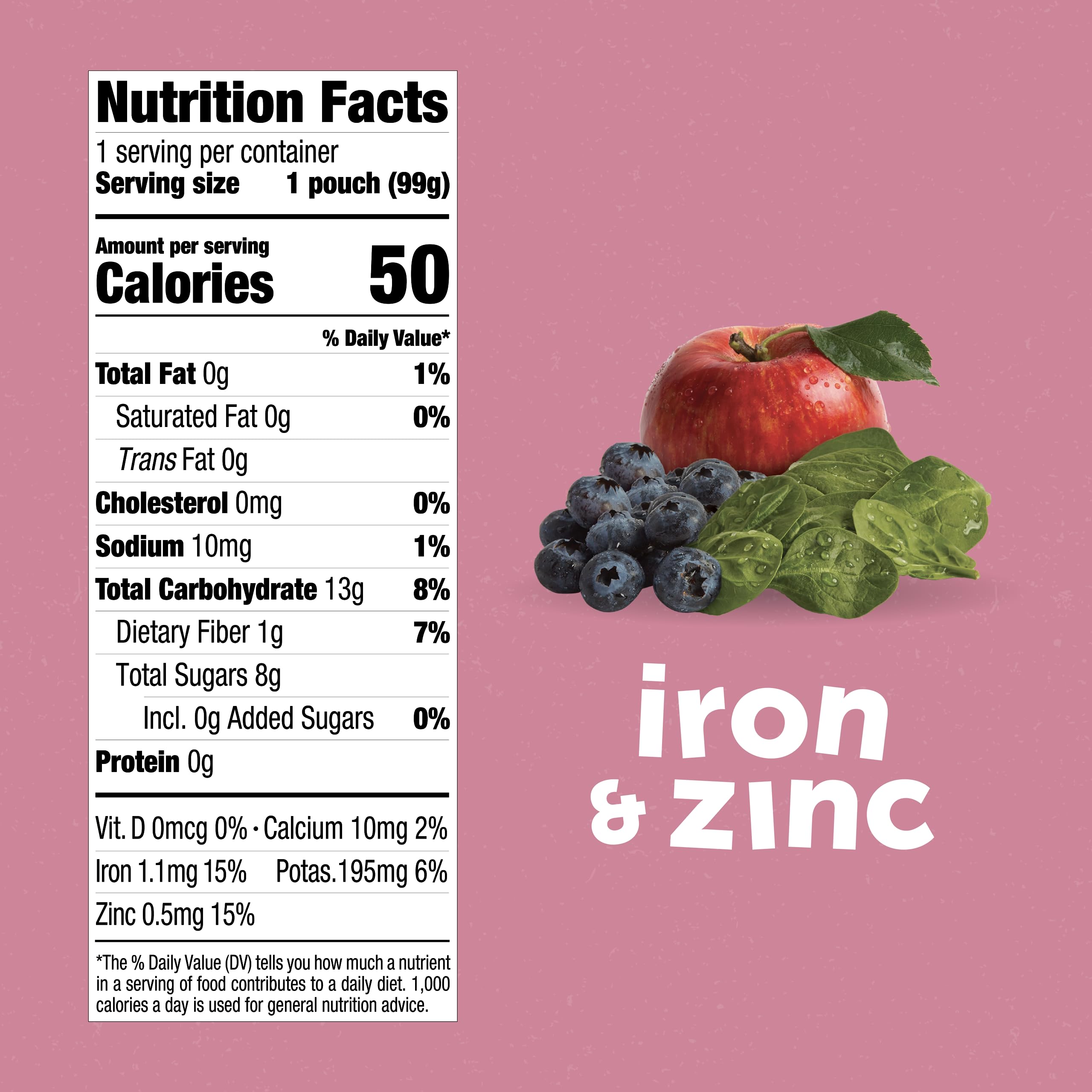 Beech-Nut Baby & Toddler Food Pouches with Iron & Zinc, Apple Blueberry & Spinach Puree, 3.5 oz (18 Pack)