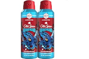 Old Spice Aluminum Free Body Spray for Men, 24/7 Odor Protection, 24/7 Lasting Fragnance & Freshness, Cologne Quality Scent, Krakengard with Deep Ocean Scent, 5.1 oz (Pack of 2)