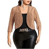 Floerns Women's Plus Size Mesh 3/4 Sleeve Open Front Bolero Party Cropped Cardigan Jacket