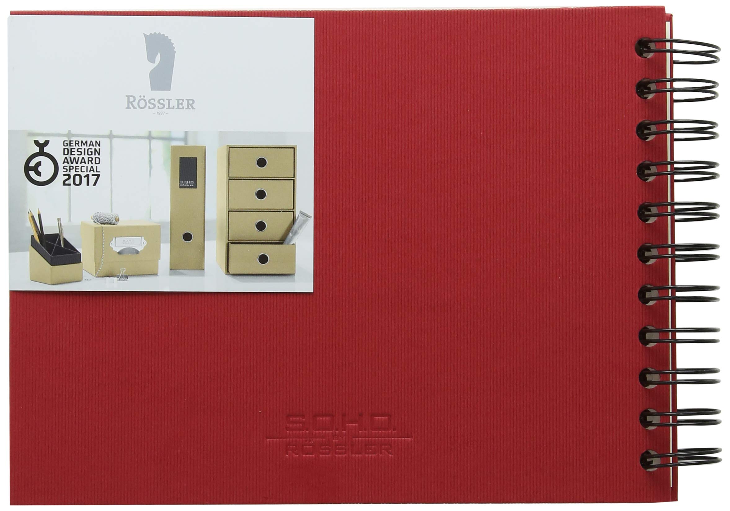 Rössler Papier 1329452361 - S.O.H.O. Wire-O fotoalbum 195 x 145 mm, 40 gebroken witte pagina's, rood, 1 stuk