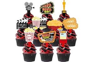 HAPIBIDESIGN 40 Pcs Movie Night Cupcake Toppers - Perfect Party Decorations for Birthdays, Hollywood Baby Showers, and Themed Cakes
