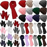 JaGely 36 Pcs Kids Beanies Gloves Scarf Winter Bulk Warm Hat Stretchy Full Fingers Gloves Scarves for Boys Girls (Neutral)