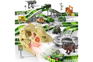 iHaHa 249 PCS Dinosaur Toys Race Car Track, Toys for Kids Toddler Boys Ages 2-4 3-5 4-6, Dinosaur Race Tracks Toys with Light, Sound & Spray, Birthday Dinosaur Toys Gifts for 2 3 4 5 Year Old Boys