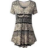 BAISHENGGT Women's Tunic Tops for Leggings Summer Short Sleeve Henley V Neck Button Casual Blouses Flowy T Shirt