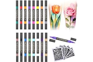 Coliatik Temporary Tattoo Markers for Skin – Dual-End 16 Colors + 80 Stencils Kit, Skin-Safe Washable Cosmetic-Grade Body Art Pens for Kids & Adults