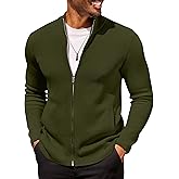 COOFANDY Mens Zip Up Cardigan Sweater Slim Fit Casual Full Zip Sweaters Knit Stand Collar Cardigans with 2 Front Pockets