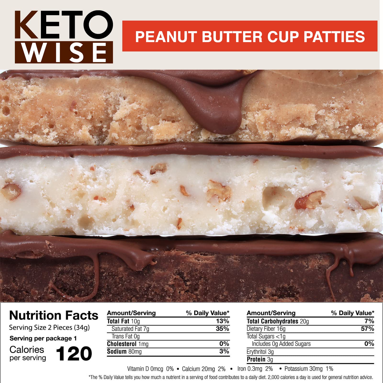 Keto Wise Fat Bombs - Made with Chocolate containing MCT Oil - Low Fat, Low Carb and Keto Friendly Snack - 10g Fat, 1g Net Carbs | Peanut Butter Cup Patties, 16 Count (Pack of 1)