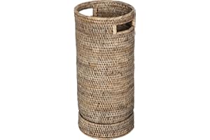 Kouboo La Jolla Round Rattan Umbrella Stand with Water Catch, Black-Wash