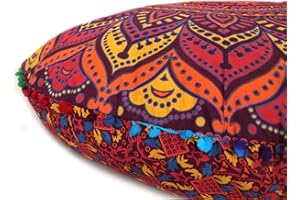 INDIAN CRAFT CASTLE 32" Inch Mandala Floor Pillow Cushion Covers Meditation Seating Ottoman Covers Hippie Decorative Bohemian Pouf Covers Large Shams Outdoor Boho Comfortable Bed Sofa Pouffe Cover