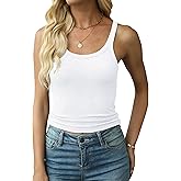 Artfish Women's Spaghetti Strap Ribbed Tank Top Fitted Workout Racerback Scoop Neck Basic Cami Shirts