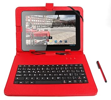 Duragadget Fundateclado Color Rojo En Español Con Letra ñ Para Bq Edison 2 101 Con Conexión Microusb Lápiz Stylus Función Atril