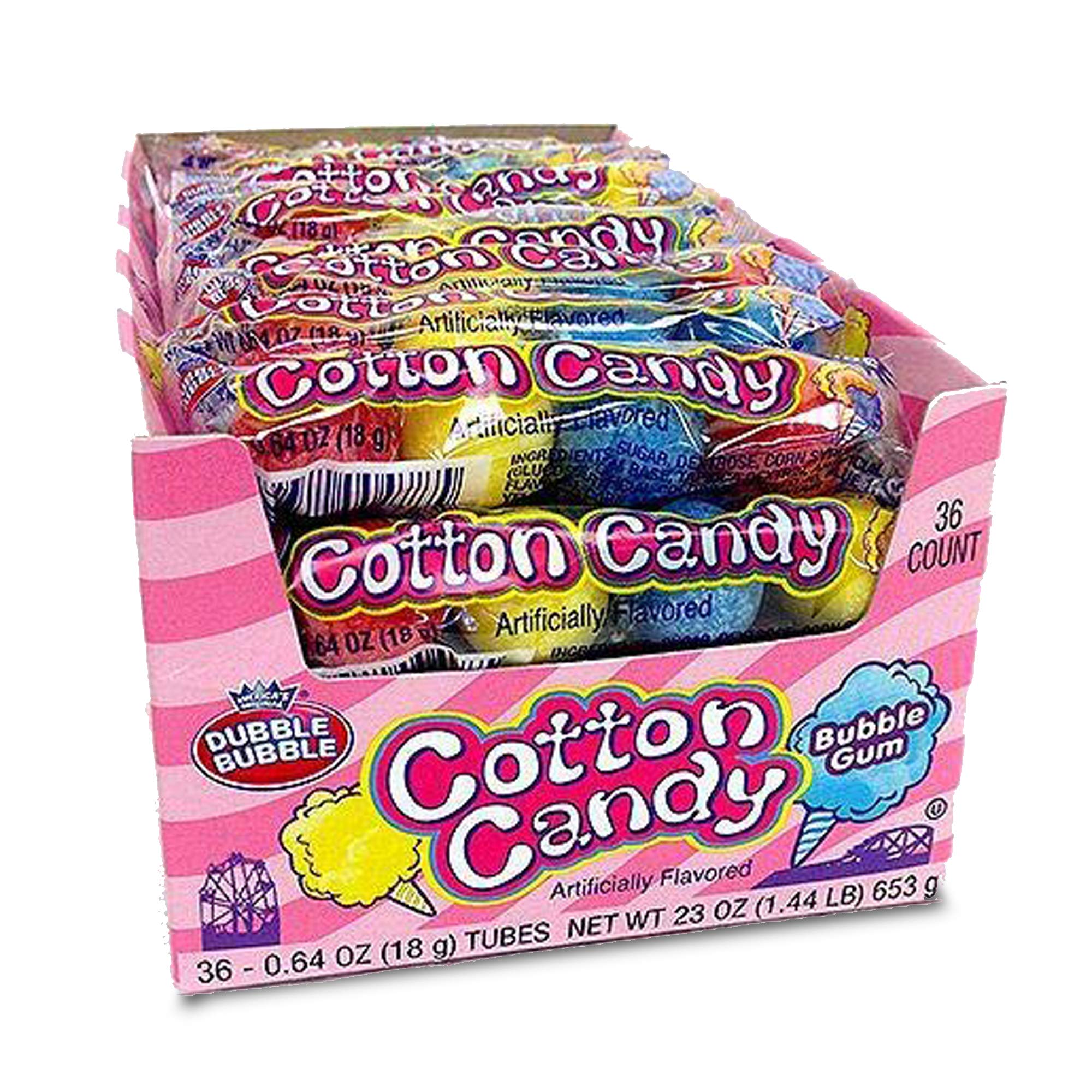 Dubble Bubble, Bubble Gum Ball - Cotton Candy Bubblegum - Gumball Sweets - 18g Tubes, Box of 36