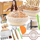 RIZENCE Sourdough Starter Kit, Banneton Bread Proofing Basket Set with Glass Starter Jar, 9" Round & 10" Oval Proving Basket Supplies, Complete Sourdough Bread Baking Tools Kit Gift for Bakers Women