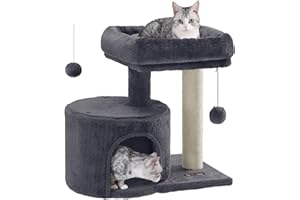 Feandrea Cat Tree Tower with Sisal Scratching Post, Cat Condo with Padded Perch, for Small Spaces, Kittens, Smoky Gray UPCT50G