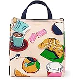kate spade new york Cute Lunch Bag for Women, Large Capacity Lunch Tote, Adult Lunch Box with Silver Thermal Insulated Interior Lining and Storage Pocket, Rise and Shine