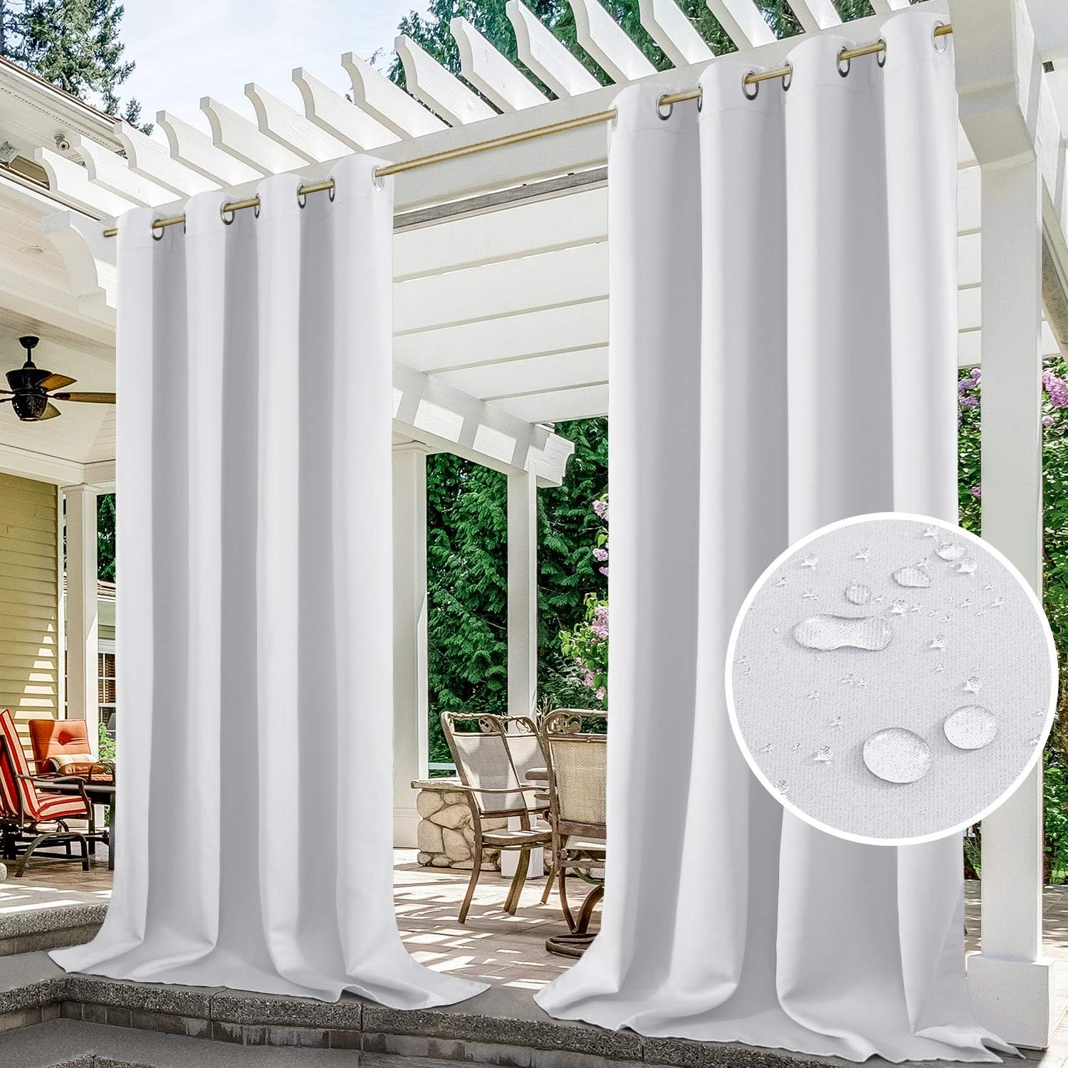 Outdoor Curtains - HOMEIDEAS 2 Panels Greyish White Outdoor Curtains for Patio Waterproof, 52 X 108 Inch Blackout Outdoor Curtains, Thermal Insulated White Outdoor Patio Curtains for Porch/Pergola/Yard/Sliding Door/Pool