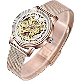 Gute Women's Watch Luxury Mechanical Stainless Steel Skeleton Steampunk Automatic Self Winding Wristwatch