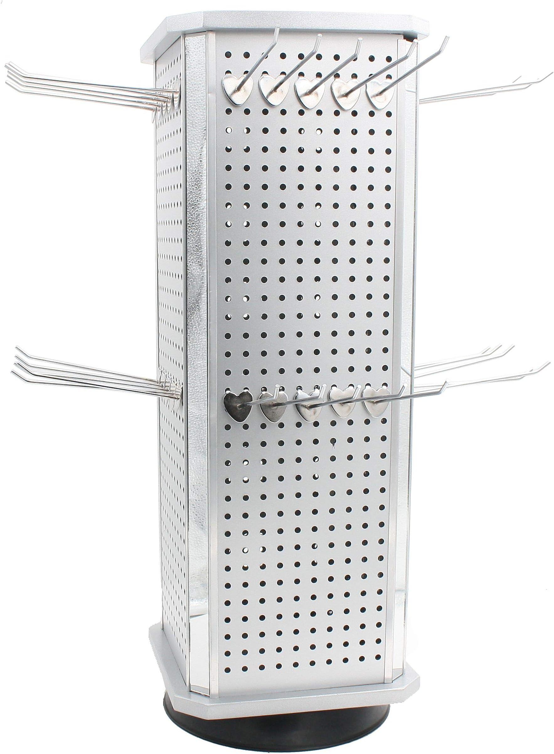 McWay Mart Countertop 4 Sided Display Spinner Accessory Jewelry Aluminum Silver Rack w/ 48 Hooks (4 Sided Pegboard Display)