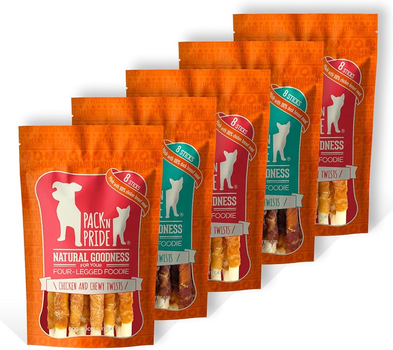 PACK'N PRIDE Dog Treats 5 Pack 450g Chicken Duck Chewy Twists