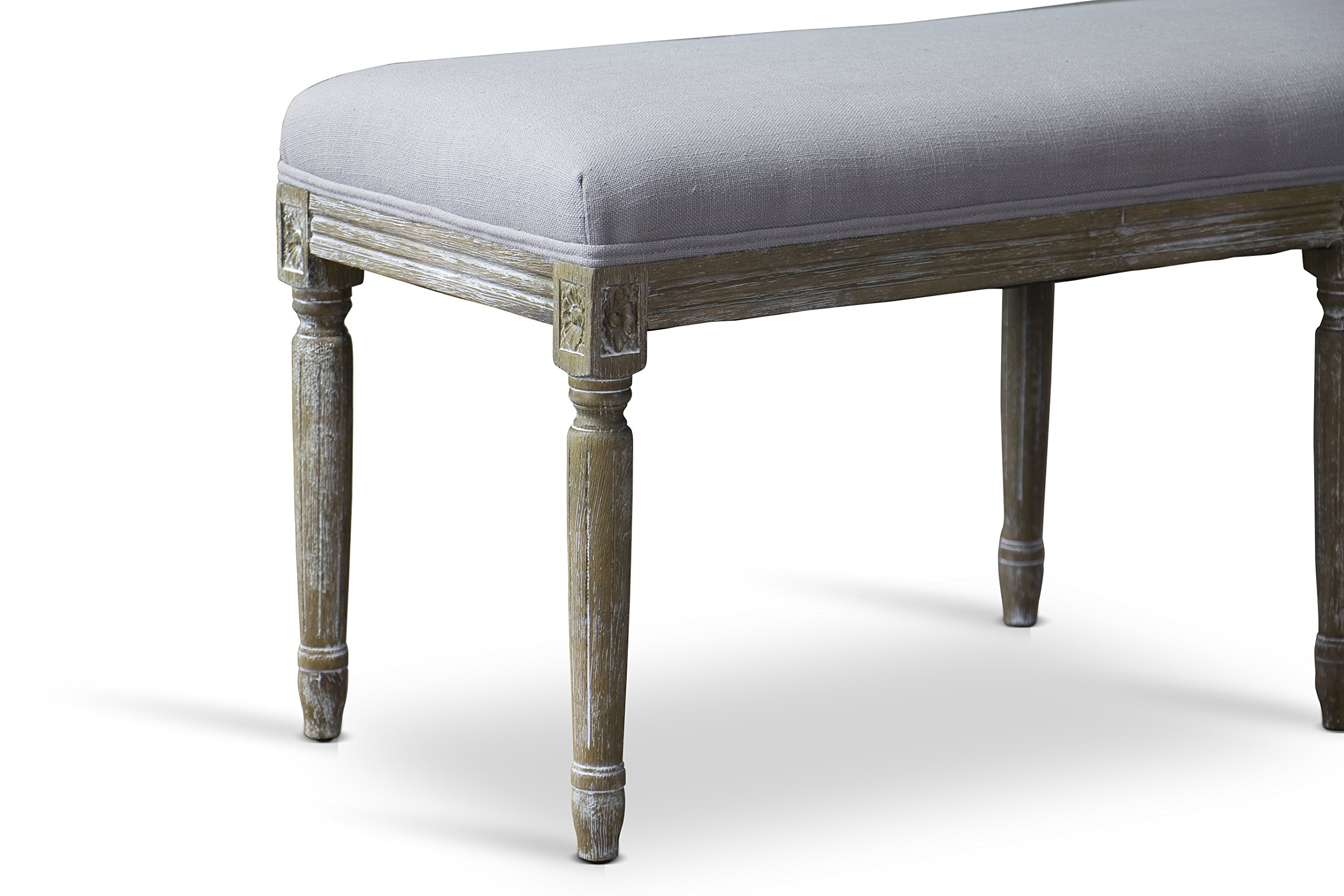 Baxton Studio Clairette Beige Linen French Style Natural Oak Wood Bench