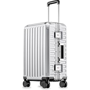 LUGGEX Carry On Zipperless Suitcase, Aluminum Frame, Silver Ivory, 20" | Carry On Luggage, 100% PC Hard Shell, 8010S Aluminum